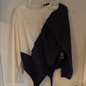 Zara Black and White Long Sleeve Bodysuit